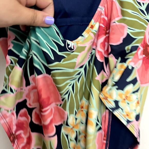 NWT Hurley 50+ Sun Protection Floral One Piece Swimsuit Pink Multi Pull On Sz XL - Picture 5 of 9